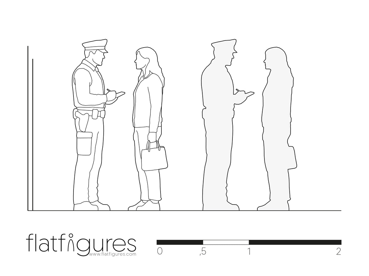Stehender Polizist im Gespräch mit Frau seitlich 02 - CAD Figur