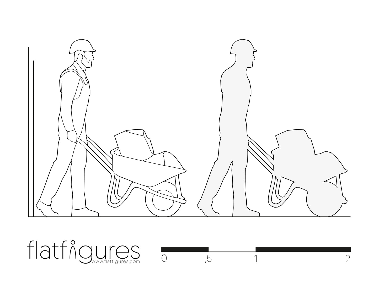 Arbeitender Mann mit Schubkarre seitlich 02 - CAD Figur