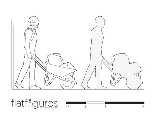 Arbeitender Mann mit Schubkarre seitlich 02 - CAD Figur