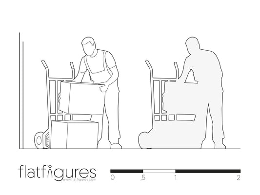 Tragender Mann frontal mit Sackkarre 01 - CAD Figur
