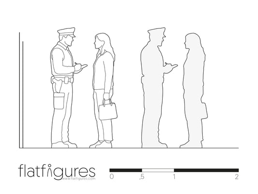 Stehender Polizist im Gespräch mit Frau seitlich 02 - CAD Figur